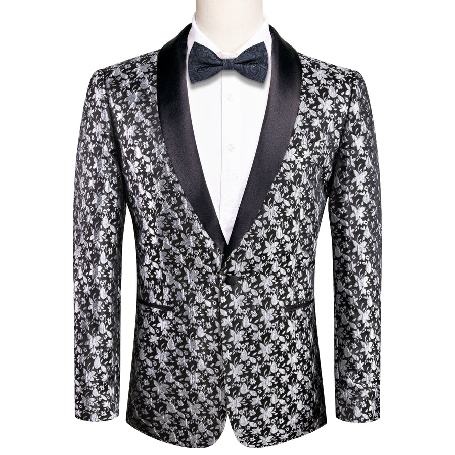 Luxury Black Gray Floral Men's Tuxedo Jacket tuxedo S (38) - Sophisticated Gentlemen