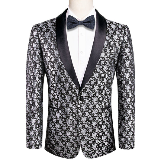 Luxury Black Gray Floral Men's Tuxedo Jacket tuxedo S (38)   - Sophisticated Gentlemen