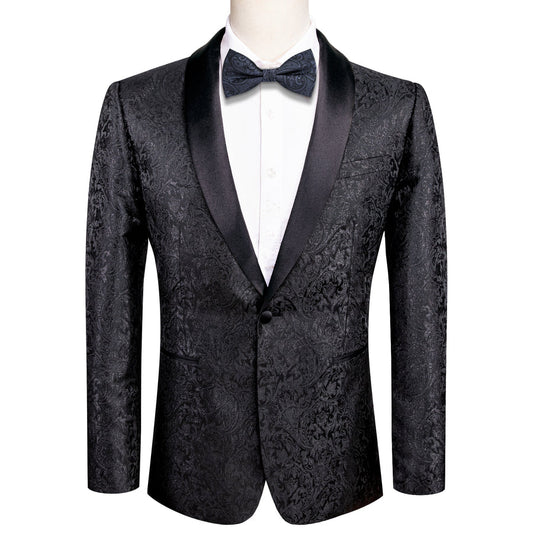 Luxury Black Shining Floral Men's Tuxedo Jacket tuxedo S (38)   - Sophisticated Gentlemen