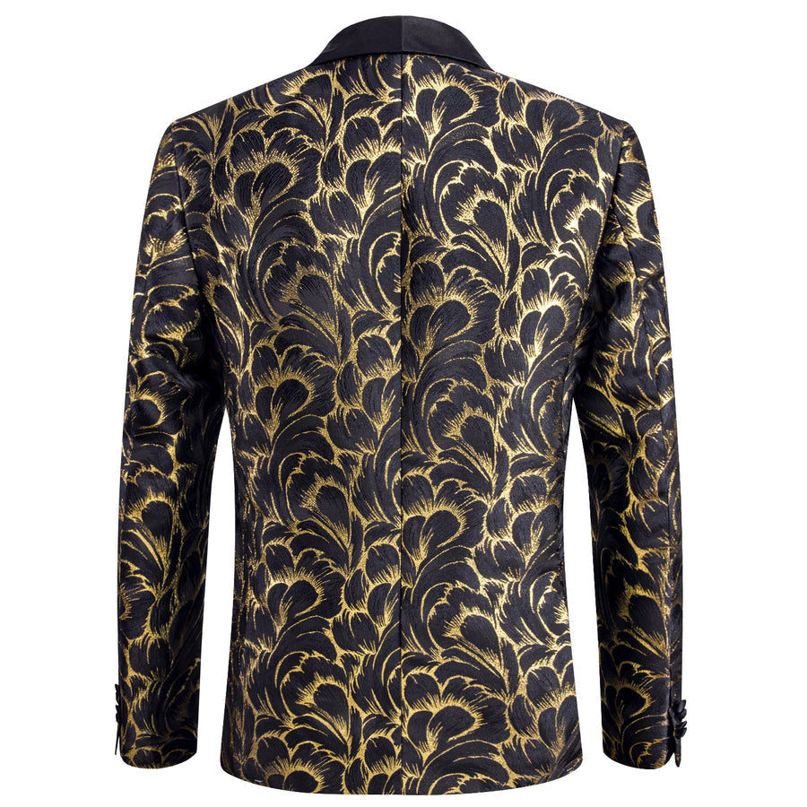 Luxury Black Gold Feather Men's Tuxedo Jacket tuxedo - Sophisticated Gentlemen