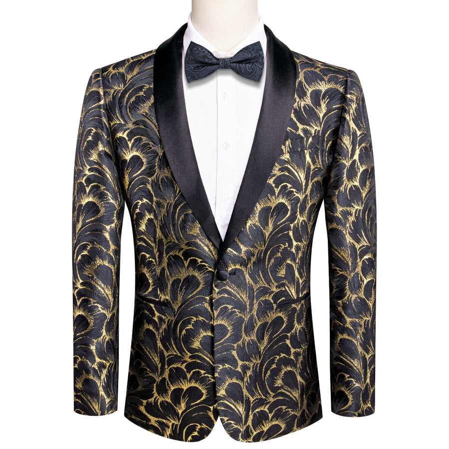 Luxury Black Gold Feather Men's Tuxedo Jacket tuxedo S (38) - Sophisticated Gentlemen