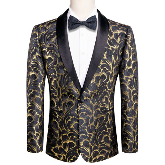 Luxury Black Gold Feather Men's Tuxedo Jacket tuxedo S (38)   - Sophisticated Gentlemen