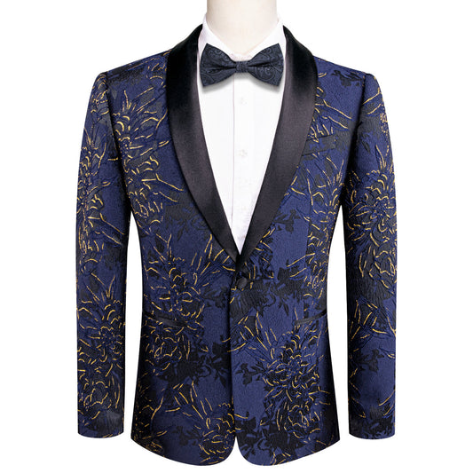 Blue and Gold Engraved Tuxedo Jacket tuxedo S (38)   - Sophisticated Gentlemen