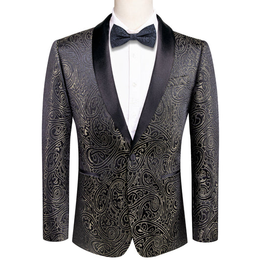 Luxury Black Champagne Paisley Men's Tuxedo Jacket tuxedo S (38)   - Sophisticated Gentlemen