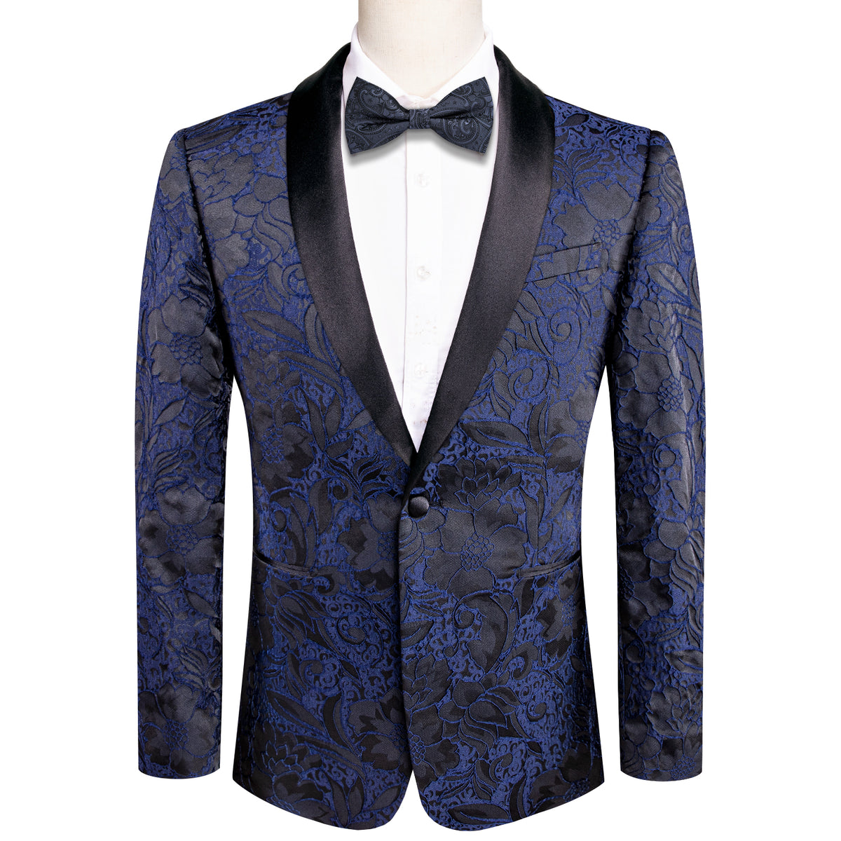Blue and Black Floral Tuxedo Jacket tuxedo S (38) - Sophisticated Gentlemen