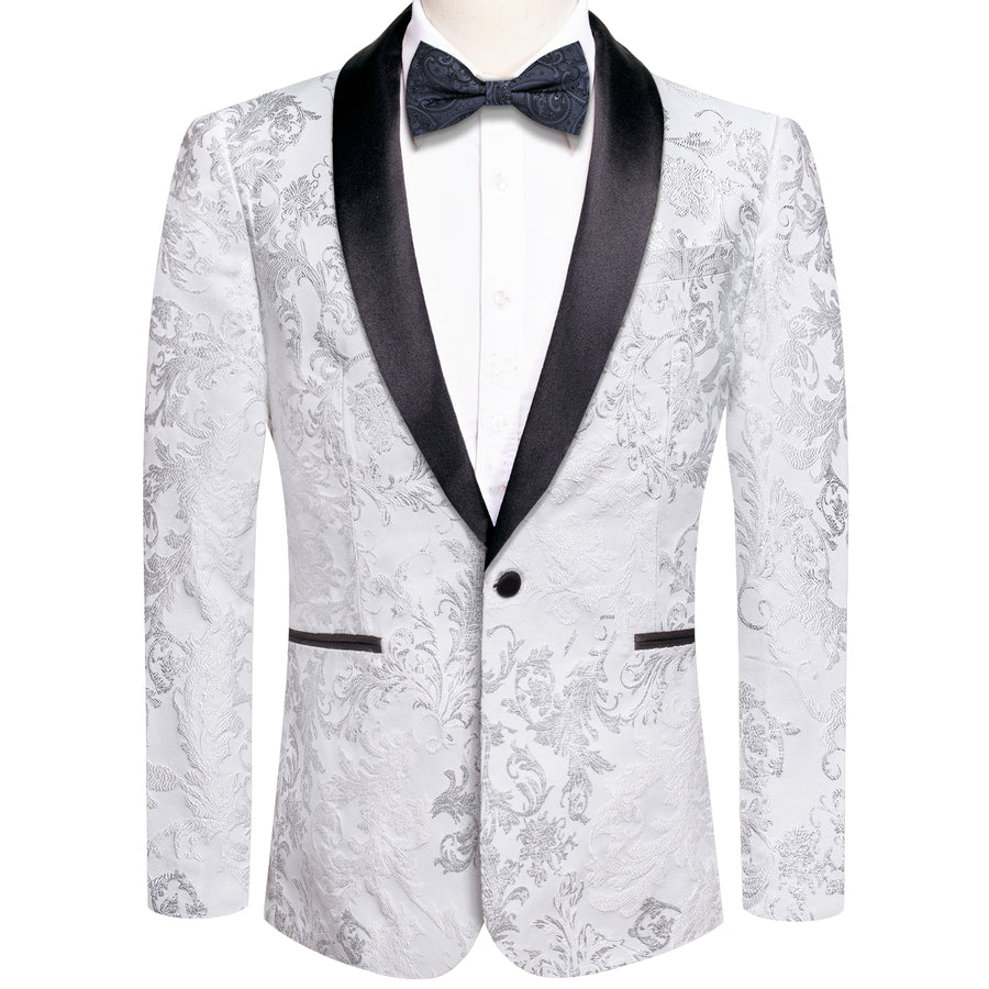 Luxury Silver White Floral Men's Tuxedo Jacket tuxedo S (38) - Sophisticated Gentlemen