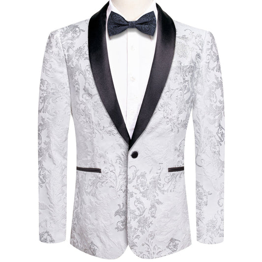 Luxury Silver White Floral Men's Tuxedo Jacket tuxedo S (38)   - Sophisticated Gentlemen