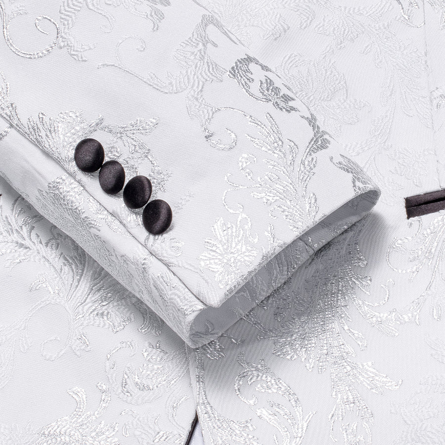 Luxury Silver White Floral Men's Tuxedo Jacket tuxedo - Sophisticated Gentlemen