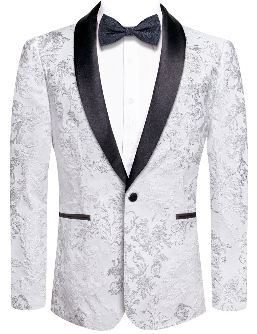 Luxury Silver White Floral Men's Tuxedo Jacket tuxedo - Sophisticated Gentlemen