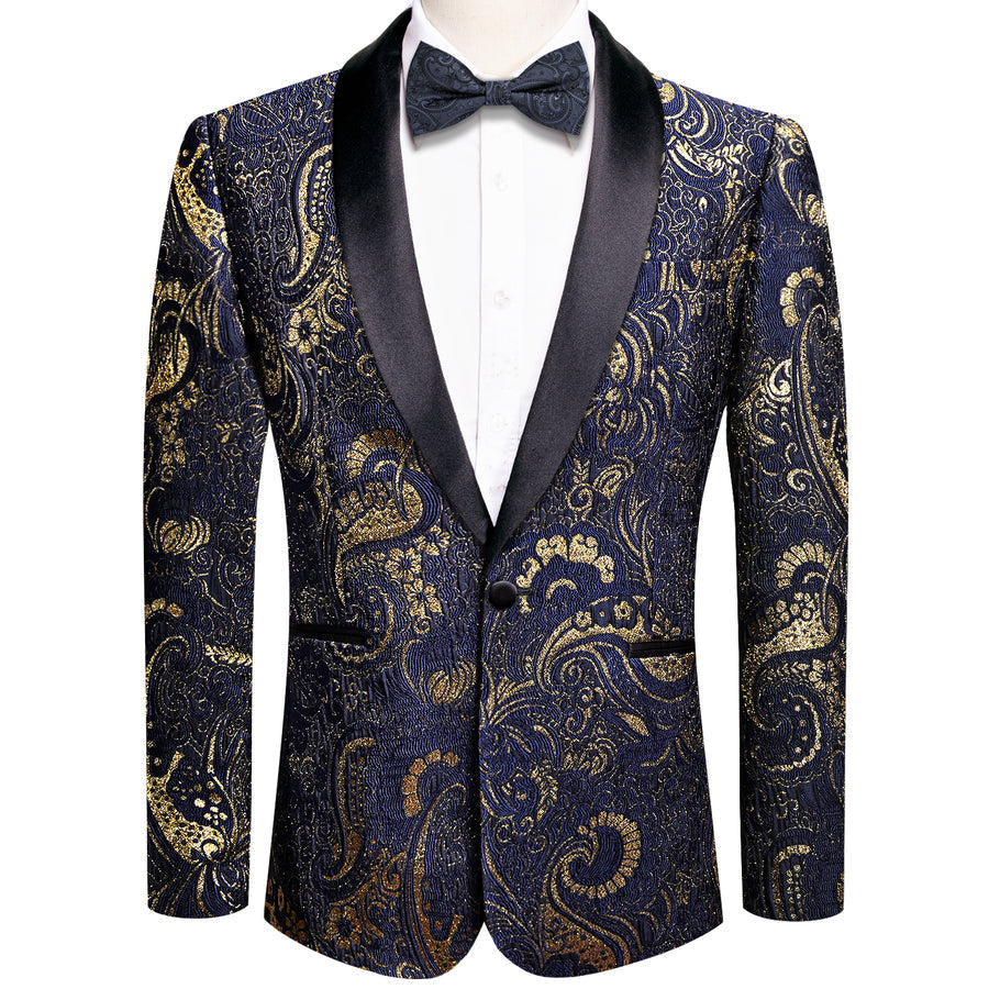 Luxury Navy Blue Floral Men's Tuxedo Jacket tuxedo S (38) - Sophisticated Gentlemen