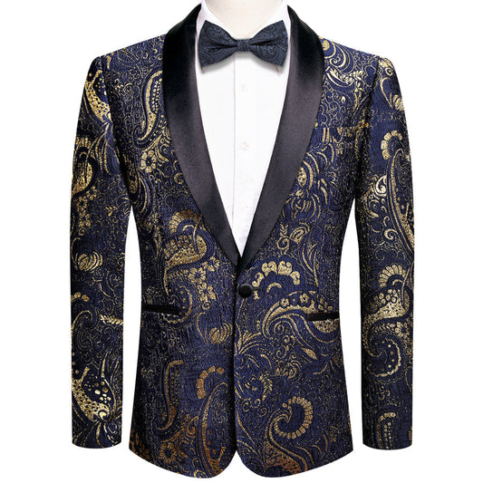 Luxury Navy Blue Floral Men's Tuxedo Jacket tuxedo S (38)   - Sophisticated Gentlemen