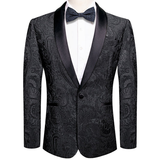 Luxury Black Paisley Men's Tuxedo Jacket tuxedo S (38)   - Sophisticated Gentlemen