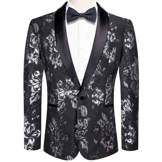 Luxury Black White Floral Men's Tuxedo Jacket tuxedo S (38)   - Sophisticated Gentlemen