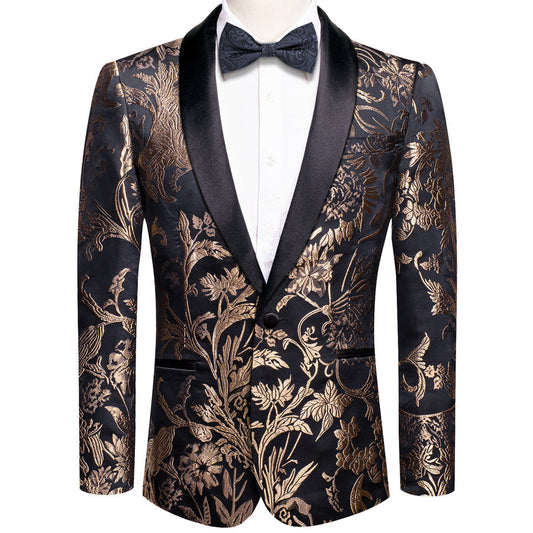 Luxury Black Golden Floral Men's Tuxedo Jacket tuxedo S (38)   - Sophisticated Gentlemen