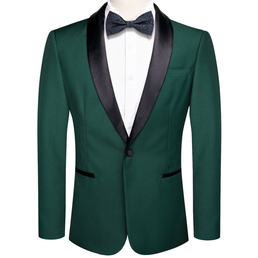 Sapphire Pine Green Solid Shawl Collar Silk Tuxedo Jacket tuxedo S (38) - Sophisticated Gentlemen