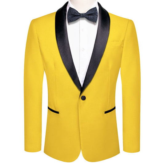 Gloss Butter Yellow Solid Shawl Collar Silk Tuxedo Jacket tuxedo S (38)   - Sophisticated Gentlemen