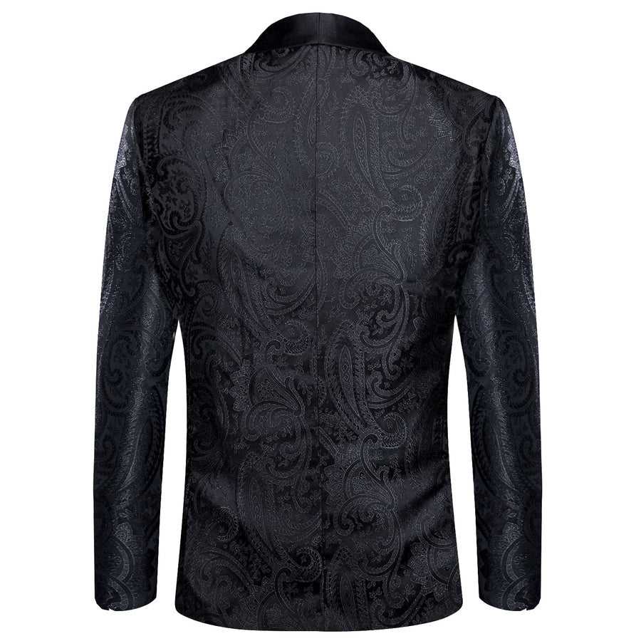 Coal Black Floral Jacquard Shawl Collar Suit Tuxedo Jacket tuxedo - Sophisticated Gentlemen