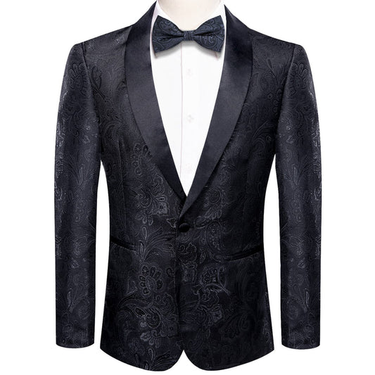Black Floral Jacquard Shawl Collar Suit Tuxedo Jacket tuxedo S (38)   - Sophisticated Gentlemen