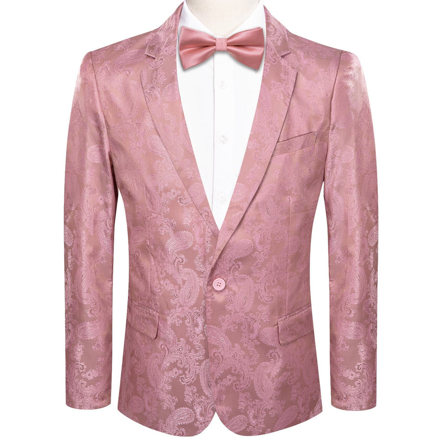Rose Pink Paisley Notched Collar Silk Suit Tuxedo Jacket tuxedo S (38) - Sophisticated Gentlemen