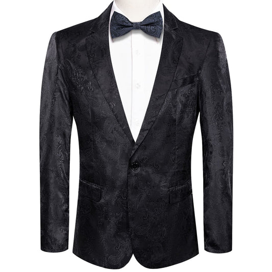 Crow Black Paisley Notched Collar Silk Suit Tuxedo Jacket tuxedo S (38)   - Sophisticated Gentlemen