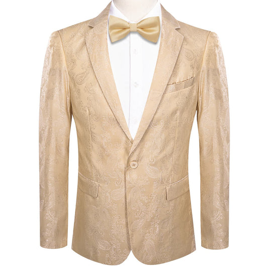 Champagne Paisley Notched Collar Silk Suit Tuxedo Jacket tuxedo S (38)   - Sophisticated Gentlemen