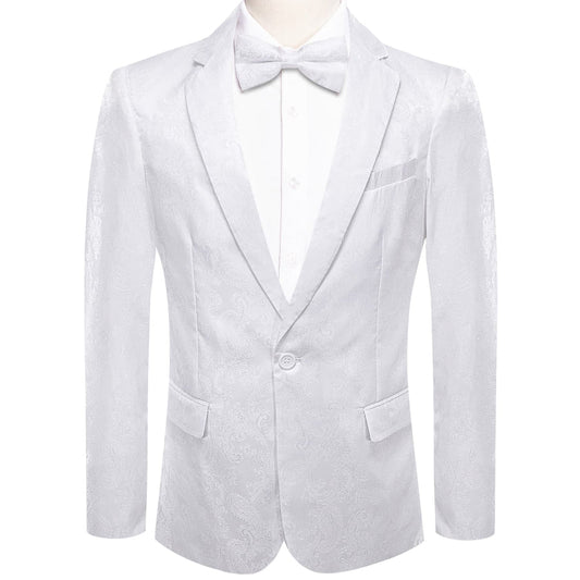 Ghost White Paisley Notched Collar Silk Suit Tuxedo Jacket tuxedo S (38)   - Sophisticated Gentlemen