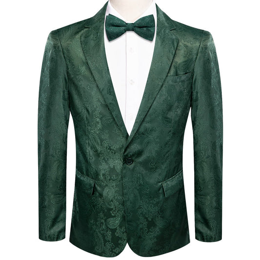 Sapphire Pine Green Paisley Notched Collar Silk Suit Tuxedo Jacket tuxedo S (38)   - Sophisticated Gentlemen
