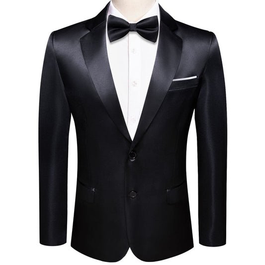 Midnight Black Satin Notched Collar Suit Tuxedo Jacket tuxedo S (38)   - Sophisticated Gentlemen