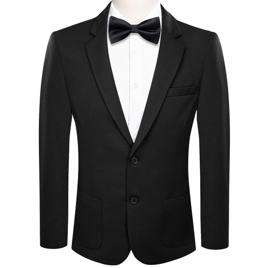 Pure Black Solid Notched Collar Silk Suit Tuxedo Jacket tuxedo S (38)   - Sophisticated Gentlemen