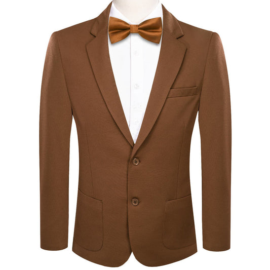 Caramel Brown Solid Notched Collar Silk Suit Tuxedo Jacket tuxedo S (38)   - Sophisticated Gentlemen