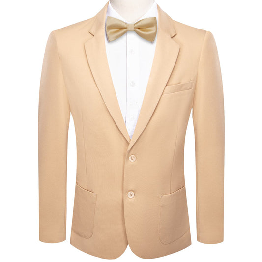 Beige Solid Notched Collar Silk Suit Tuxedo Jacket tuxedo S (38)   - Sophisticated Gentlemen