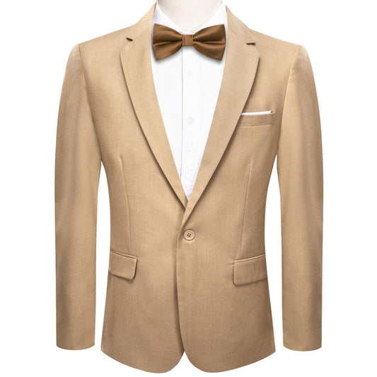 Wood Brown Notched Collar Silk Suit Tuxedo Jacket tuxedo S (38)   - Sophisticated Gentlemen