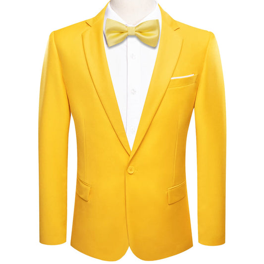 Gloss Butter Yellow Notched Collar Silk Suit Tuxedo Jacket tuxedo S (38)   - Sophisticated Gentlemen