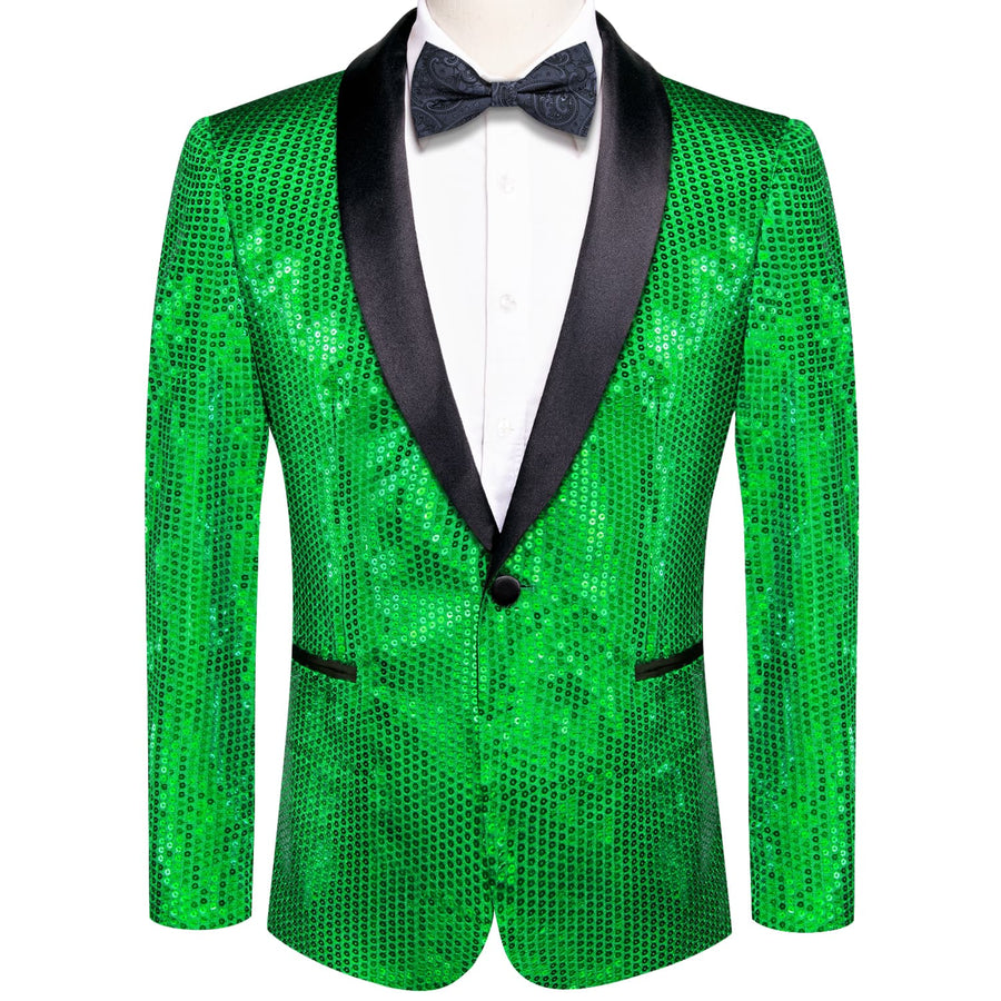 Emerald Green Solid Shawl Collar Glitter Men's Suit Tuxedo Jacket tuxedo S (38) - Sophisticated Gentlemen