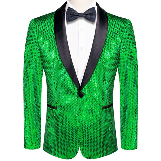 Emerald Green Solid Shawl Collar Glitter Men's Suit Tuxedo Jacket tuxedo S (38)   - Sophisticated Gentlemen
