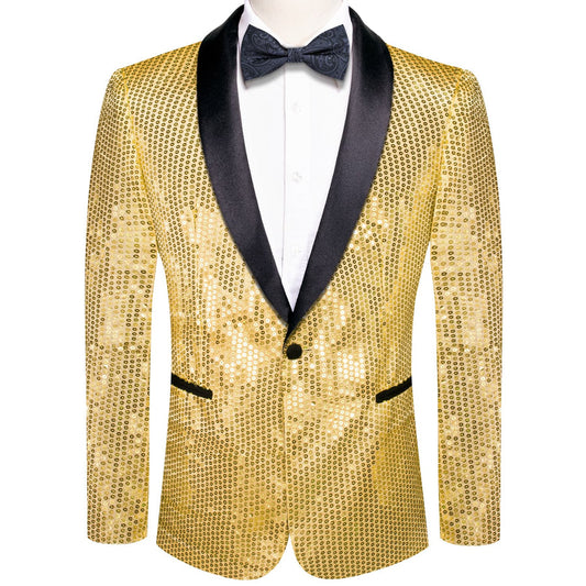 Sand Yellow Solid Shawl Collar Glitter Men's Suit Tuxedo Jacket tuxedo S (38)   - Sophisticated Gentlemen