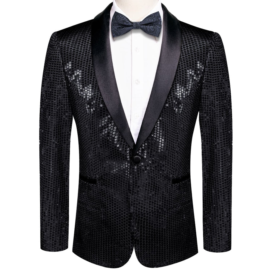 Classic Black Solid Shawl Collar Glitter Men's Suit Tuxedo Jacket tuxedo S (38) - Sophisticated Gentlemen