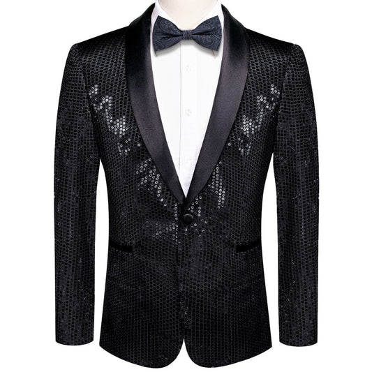 Classic Black Solid Shawl Collar Glitter Men's Suit Tuxedo Jacket tuxedo S (38)   - Sophisticated Gentlemen