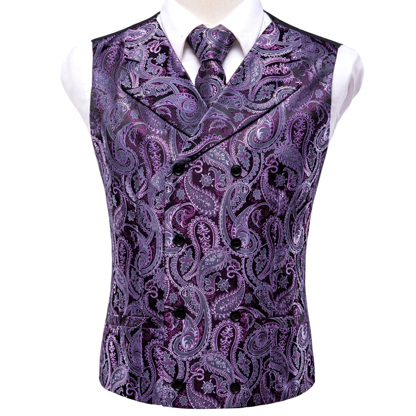 Purple and Black Paisley Vest Set - SOPHGENT