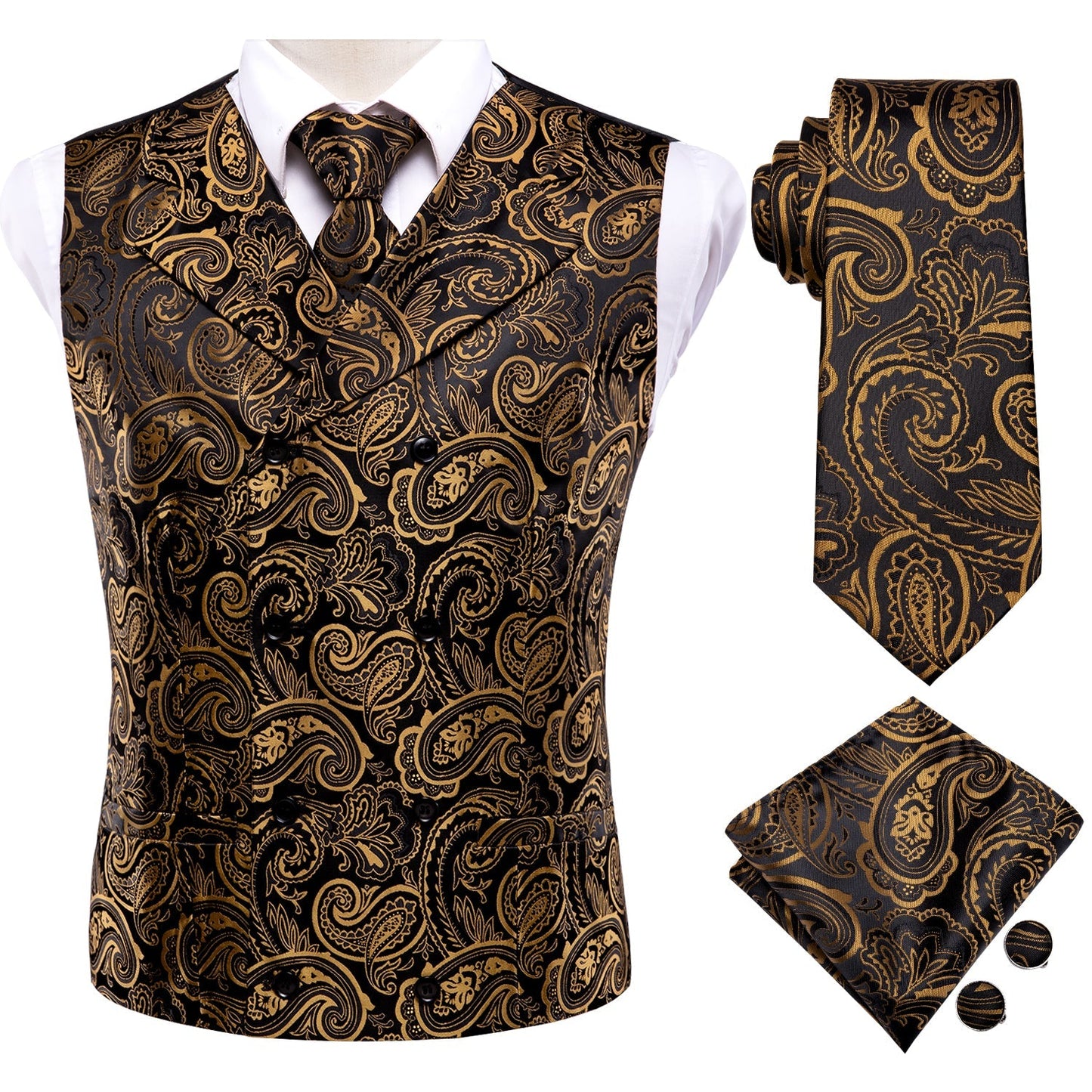 Gold and Black Paisley Vest Set - SOPHGENT