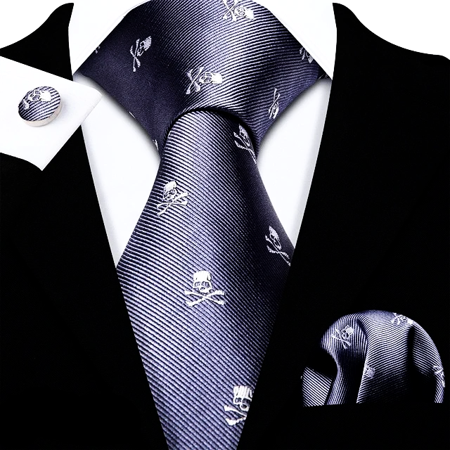 Skulls Premium Tie Set In Silver tie sets Standard packaging   - Sophisticated Gentlemen
