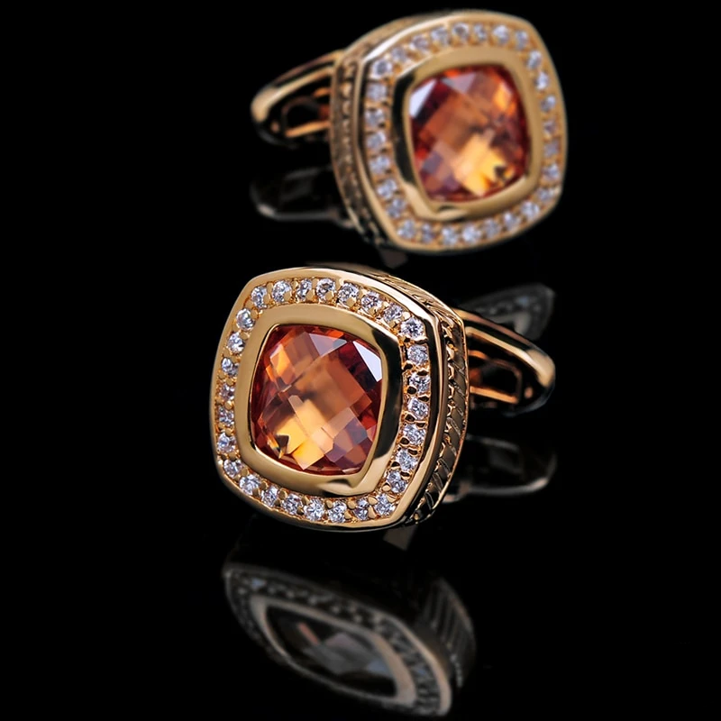 Crystal Zircon 18K Gold Cufflinks Cufflink - Sophisticated Gentlemen
