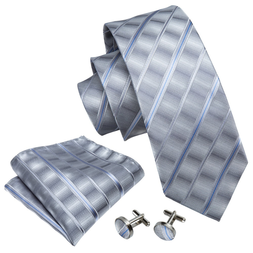 Gray Clouds Striped Tie Set tie sets - Sophisticated Gentlemen