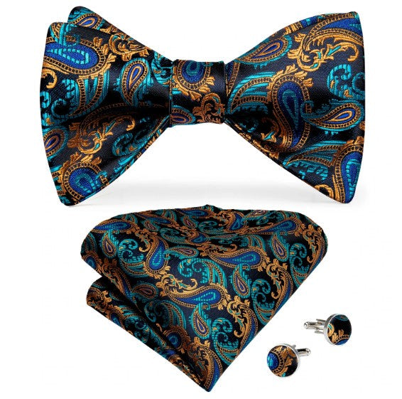 Gold and Green Paisley Bow Tie Set bow ties - Sophisticated Gentlemen
