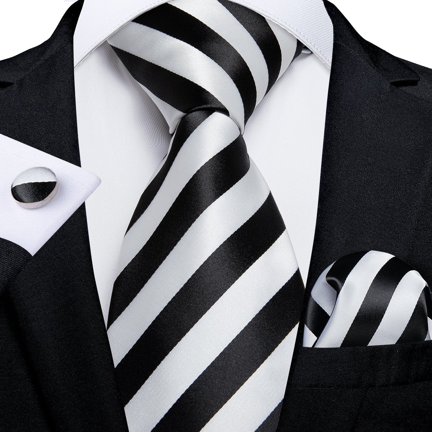 Black and White Striped Tie Set tie set Standard Packaging - Sophisticated Gentlemen