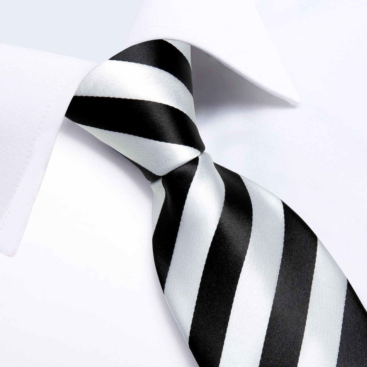 Black and White Striped Tie Set - SOPHGENT