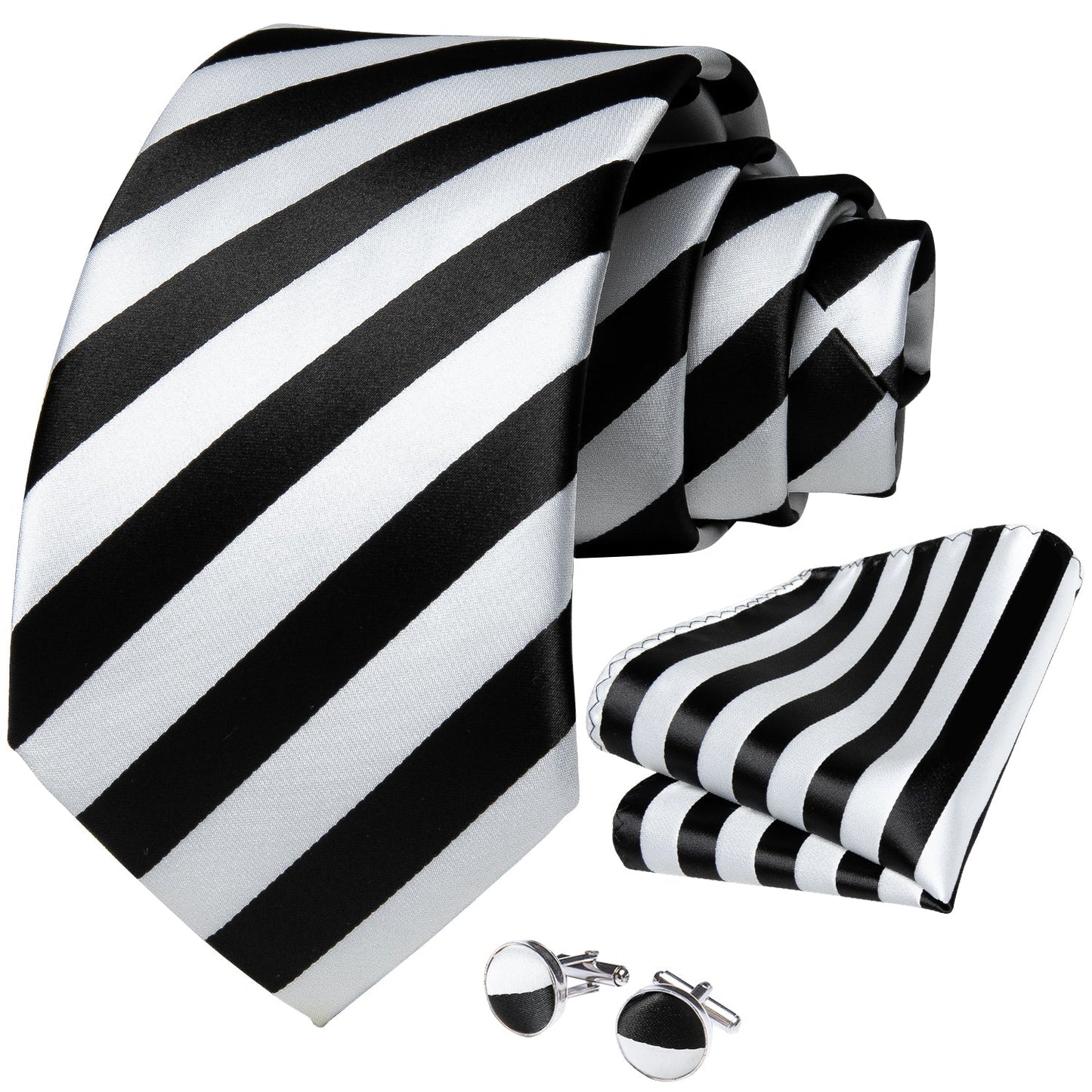 Black and White Striped Tie Set - SOPHGENT