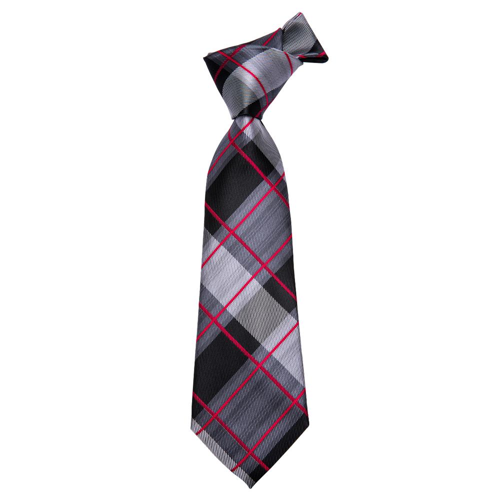 Gray, Black and Red Plaid Tie Set - SOPHGENT