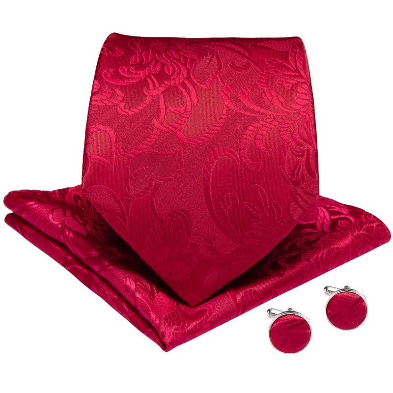 Tie, Pocket Square and Cufflinks In Floral Red Tie sets - Sophisticated Gentlemen
