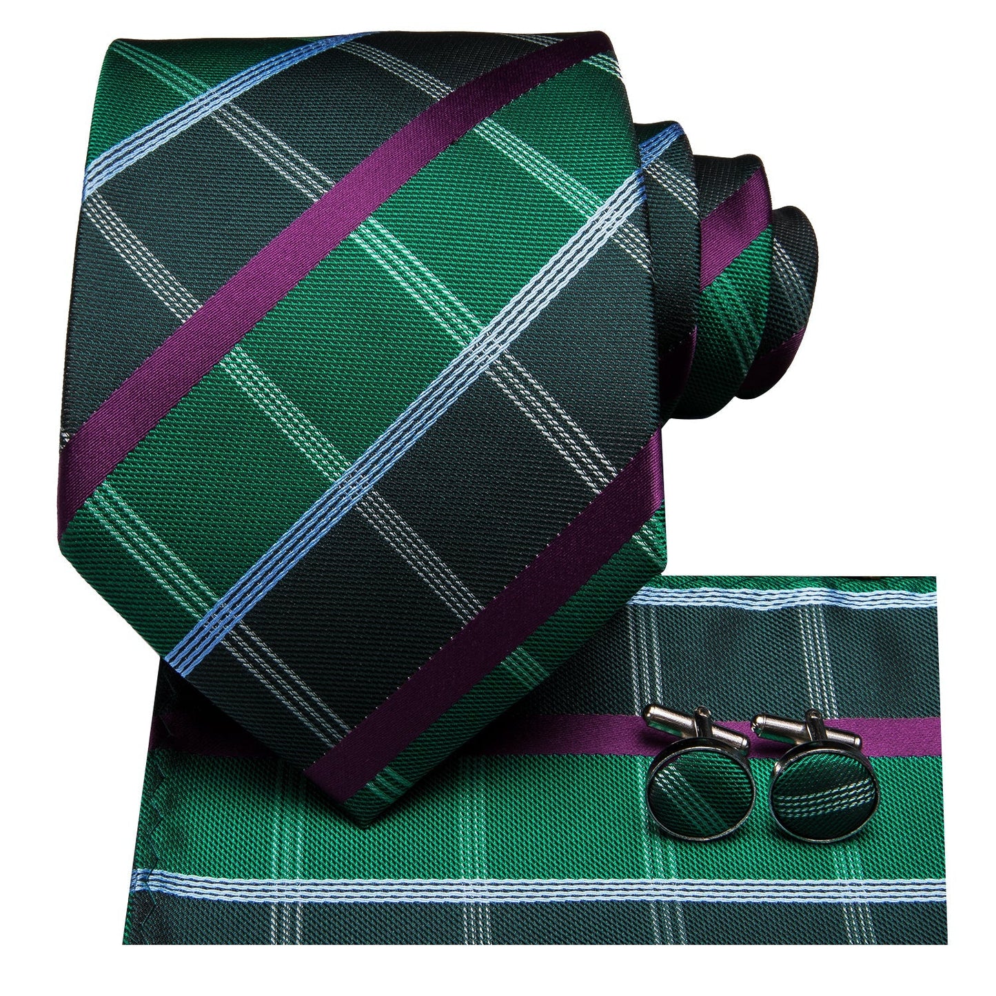 Green and Purple Plaid Tie Set tie sets - Sophisticated Gentlemen